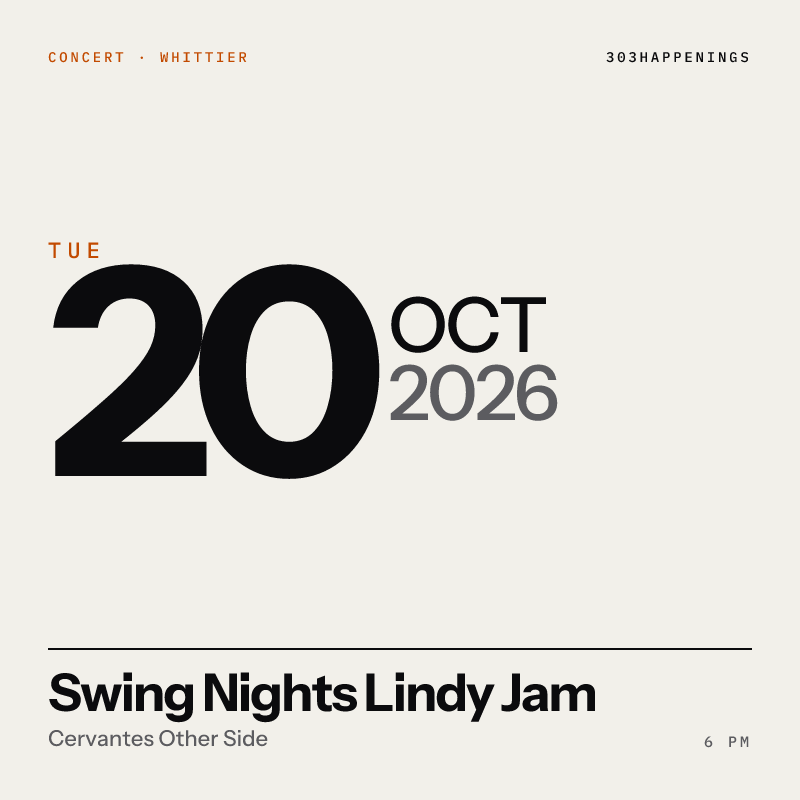 Swing Nights Lindy Jam **TUESDAY 10/20**