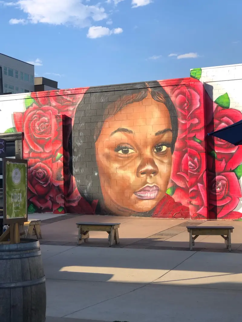 Mural: Breonna Taylor Memorial by Thomas 'Detour' Evans & Hiero Veiga (2020), aerosol paint in Five Points, Denver